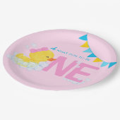 ライトピンクの女の子の水色ダックONE 1st誕生日 ペーパープレート (アングル)