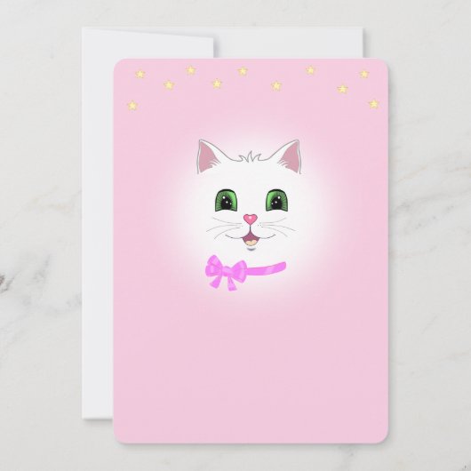 ライトピンクの女の子の誕生日招待状（猫と星） 招待状 (裏面)