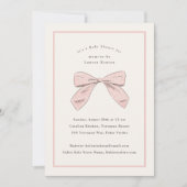 ライトピンクの格子弓ガールエレガントベビーシャワー 招待状 (正面)