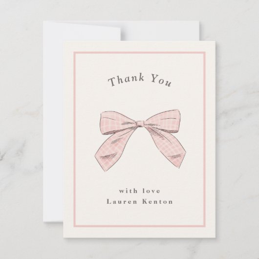 ライトピンクの格子弓ベビッエレガントブシャワー サンキューカード (正面)