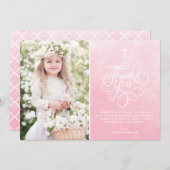 ライトピンクの水の色の最初の聖餐式 サンキューカード (正面/裏面)