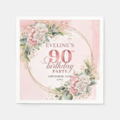 ライトピンクの水彩花 90歳の誕生日パーティー スタンダードカクテルナプキン (正面)