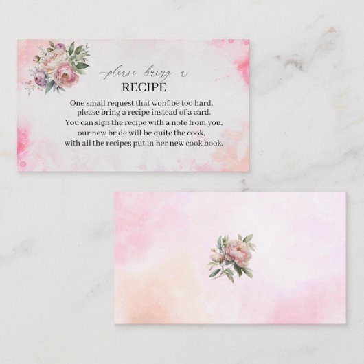 ライトピンクの水色の花レシピカードブライダル エンクロージャーカード (正面/裏面)