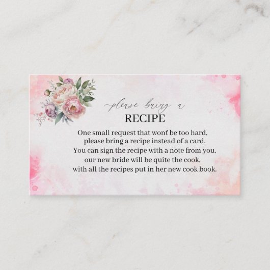 ライトピンクの水色の花レシピカードブライダル エンクロージャーカード (正面)