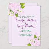 ライトピンクの背景にピンクの花 ウェディング 招待状 (正面/裏面)