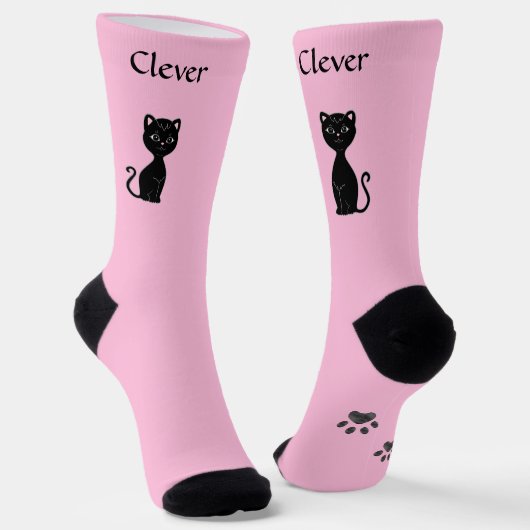 ライトピンクの背景に黒猫と前足 ソックス (傾斜あり)