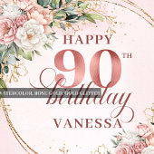 ライトピンクの花とグリーンを使った90歳の誕生日枕 クッション