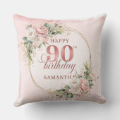 ライトピンクの花とグリーンを使った90歳の誕生日枕 クッション (裏面)