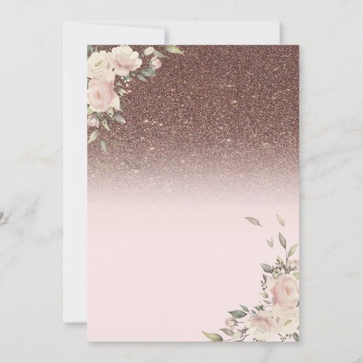ライトピンクの花グリッター蝶スウィート16 招待状 (裏面)
