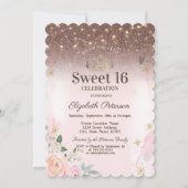 ライトピンクの花スノーフレークグリッタースイーツ16 招待状 (正面)