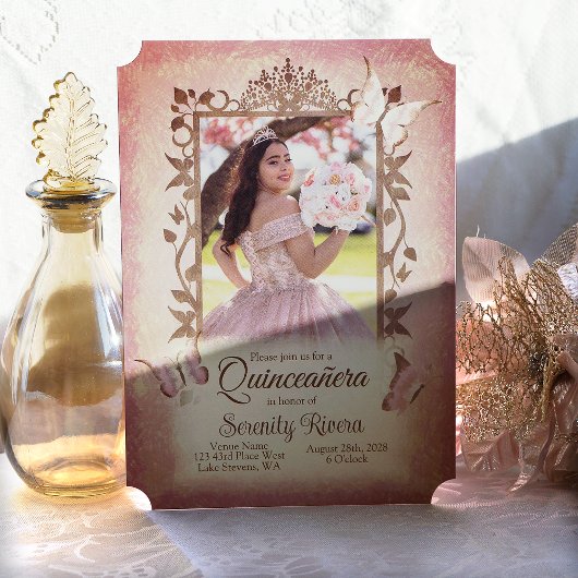 ライトピンクの蝶、茶色の華美キンセアニェラ 招待状