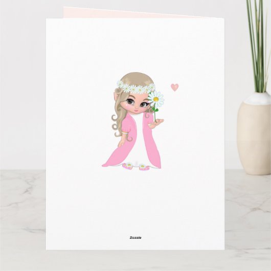 ライトピンクの誕生日カードにキュートな妖精の女の子 カード (裏面)