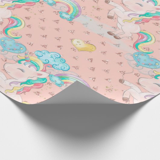 ライトピンクの魔法のユニコーンパターン ラッピングペーパー (角)