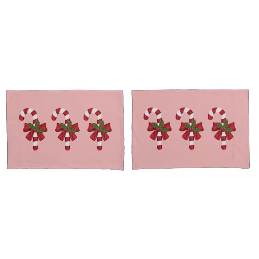 ライトピンクの3つのクリスマスキャンディカー 枕カバー (フロントセット)