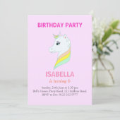 ライトピンクの6歳の誕生日パーティーに美しいユニコーン 招待状 (スタンド正面)