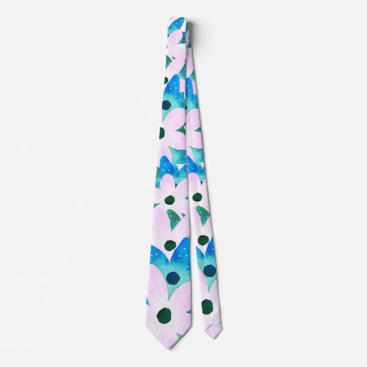 ライトピンクアクアブルー&ターコイズフローラモチーフ ネクタイ (正面)