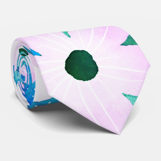 ライトピンクアクアブルー&ターコイズフローラモチーフ ネクタイ (ロール)