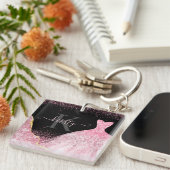 ライトピンクウォーターカラーグリッタードレスモノグラム キーホルダー (正面右)