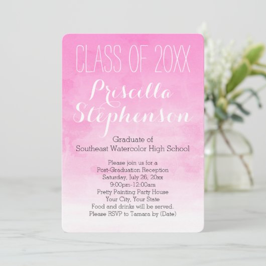 ライトピンクウォーターカラー卒業パーティー招待状 招待状 (スタンド正面)