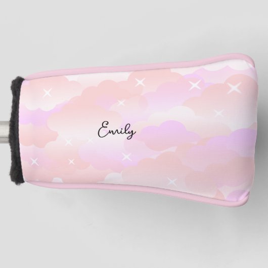 ライトピンクエステティックフワフワ雲名前をカスタムする ゴルフヘッドカバー (正面)