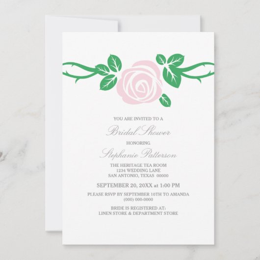 ライトピンクエレガントバラブライダルシャワー招待状 招待状 (正面)