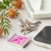 ライトピンクカモフラージピンクリボン日付キーチェーン キーホルダー (側面)