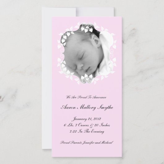 ライトピンクガール新生児フォトカード 案内状 (正面)