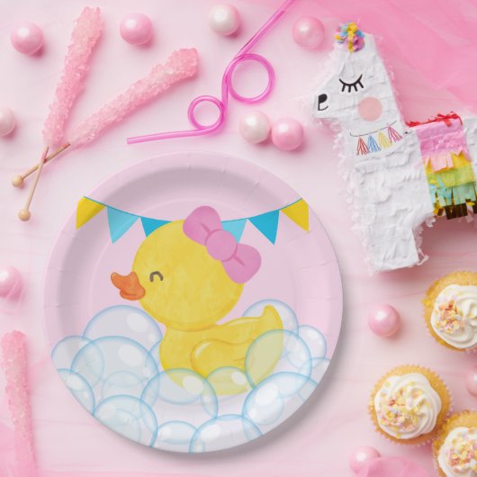 ライトピンクガール水色ラバーダックパーティー ペーパープレート (パーティー)