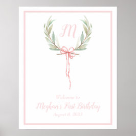 ライトピンククラシックのローレルクレストウェルカムサイン ポスター