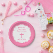 ライトピンククロスガール初の聖餐式 ペーパープレート (パーティー)