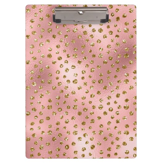 ライトピンクグラデーション&金ゴールドグラムグリッター水玉模様 クリップボード (正面)
