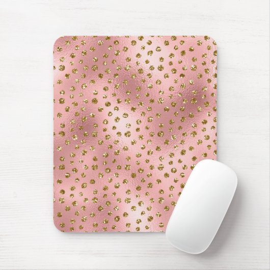 ライトピンクグラデーション&金ゴールドグラムグリッター水玉模様 マウスパッド (マウス)