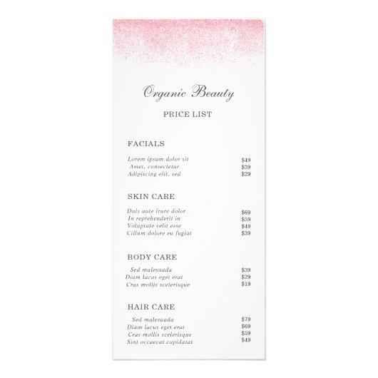 ライトピンクグリッター美しいサロン ラックカード (正面)