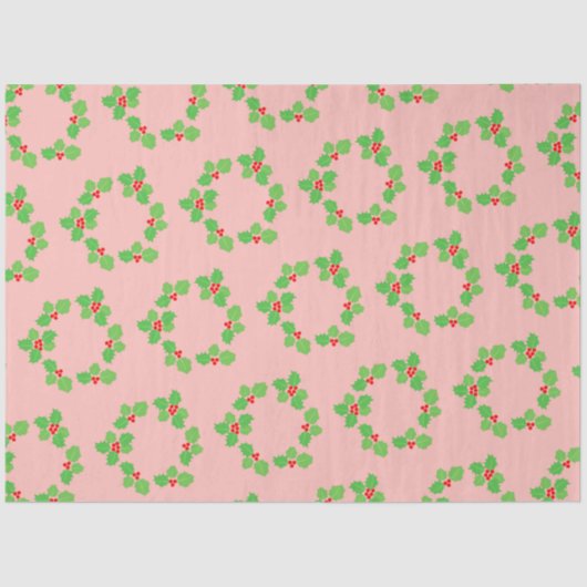 ライトピンクグリーンレッドホルリーヴィンテージクリスマス 薄葉紙 (正面)