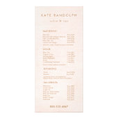 ライトピンクサロンスパ価格表サービスメニュー ラックカード (正面)