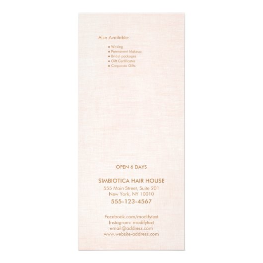 ライトピンクサロンスパ価格表サービスメニュー ラックカード (裏面)