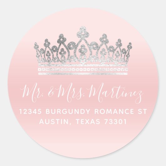 ライトピンクシルバー差出人住所封筒用シール ラウンドシール (正面)