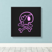 ライトピンクスカル&クロスボーン(ハートアイパッチ付き) キャンバスプリント (インサイチュ (ウッドフロア))