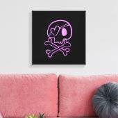 ライトピンクスカル&クロスボーン(ハートアイパッチ付き) キャンバスプリント (インサイチュ (リビング))