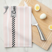 ライトピンクストライプ色の水色いかりカスタム キッチンタオル (四つ折り)