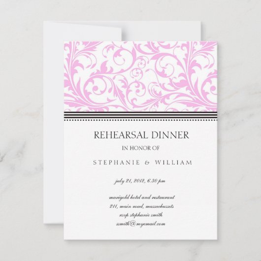 ライトピンクスワールリハーサルディナーカード 招待状 (正面)