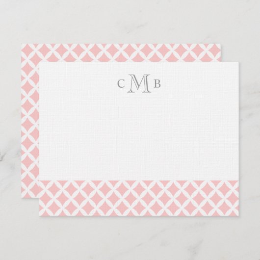 ライトピンクダイヤモンド結婚のモノグラム文房具 ノートカード (正面/裏面)