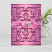 ライトピンクダマスク&ボウスウィート16誕生日招待状 招待状 (スタンド正面)