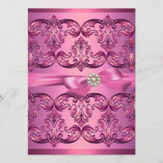 ライトピンクダマスク&ボウスウィート16誕生日招待状 招待状