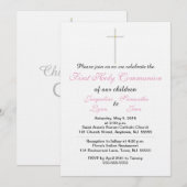 ライトピンクツインガールズファースト聖餐式 招待状 (正面/裏面)