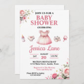 ライトピンクツトゥガールベビーシャワー招待状 招待状 (正面/裏面)