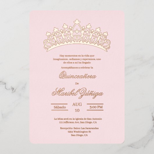 ライトピンクテーマキンセアニェラ 箔招待状 (正面)