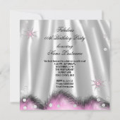 ライトピンクハイヒールシルバーバースデーパーティー 招待状 (裏面)