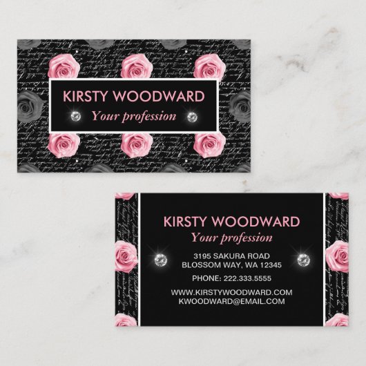 ライトピンクバラオン白黒文字 名刺 (正面/裏面)