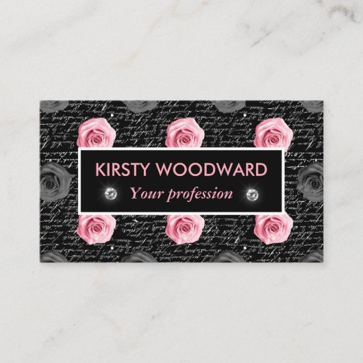 ライトピンクバラオン白黒文字 名刺 (正面)